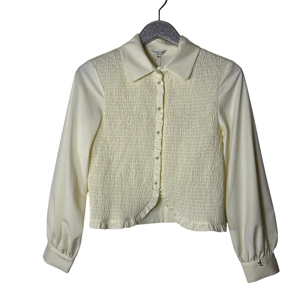 Jovonna London Cream Salvina Shirring Pearl Button Blouse